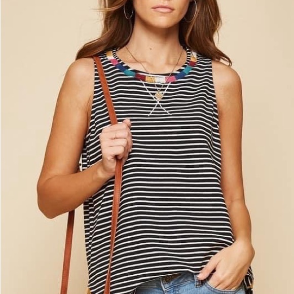 Andree Black and White Embellished Tank Top with Relaxed Fit - Picture 1 of 2